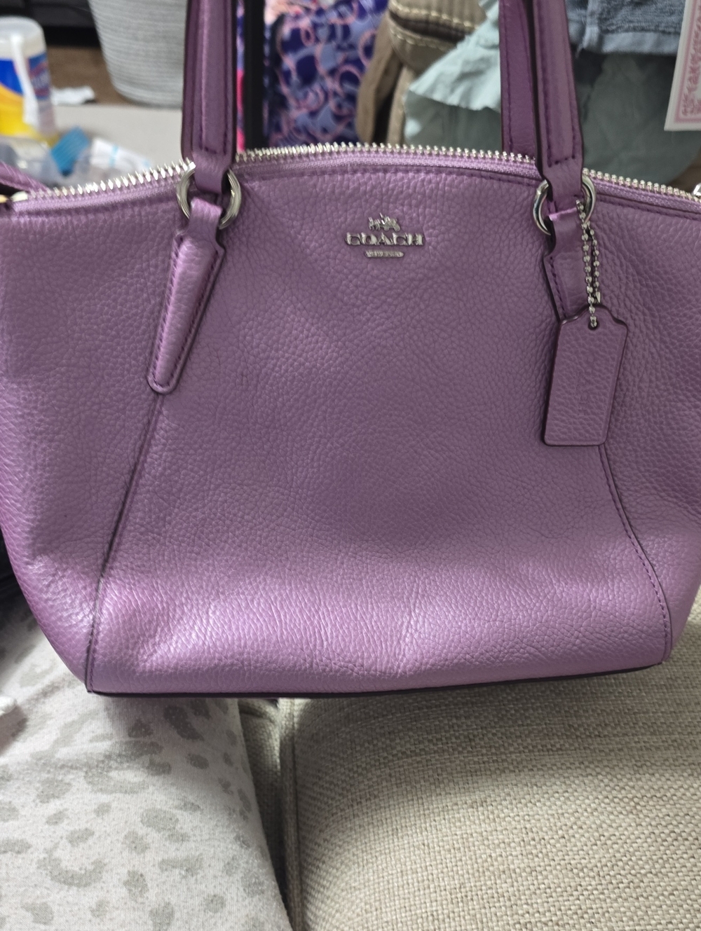 Coach Metallic Lavender Leather Shoulder Bag